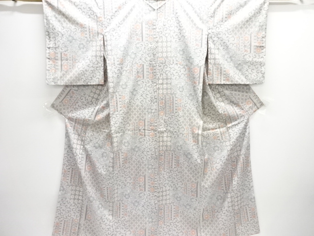 JAPANESE KIMONO / OSHIMA TSUMUGI / DYED / ARABESQUE FLOWER 